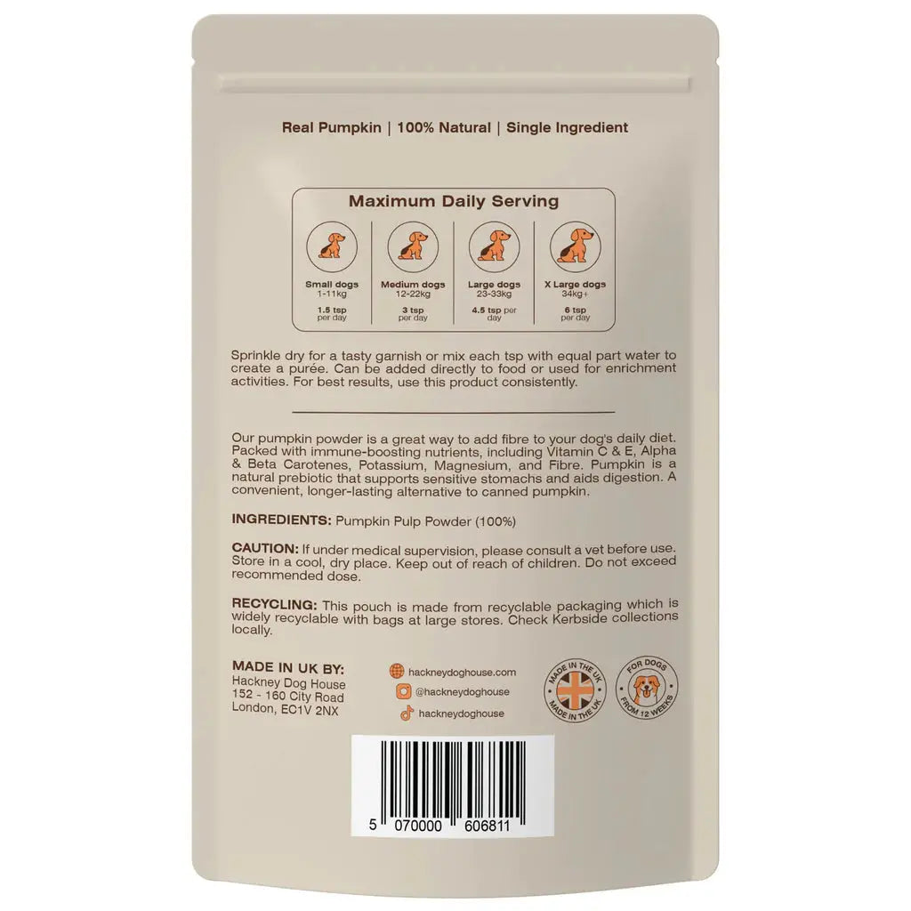 Hackney Dog House Pumpkin Puree Powder (225g) Lili + Mila's Empawrium