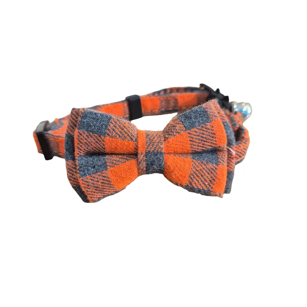 Orange and Grey Check Cat Collar My Store