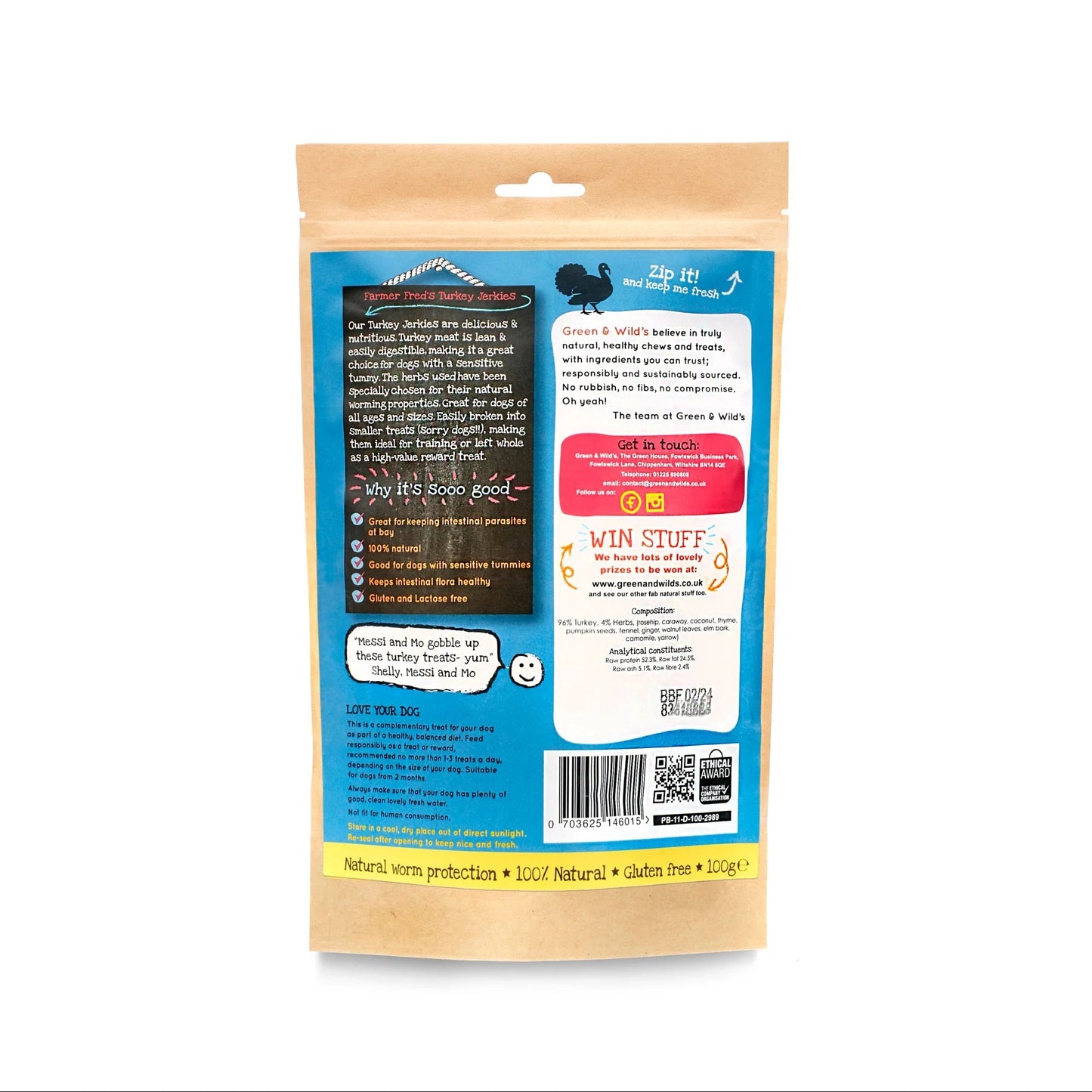 Turkey Jerkies (Green & Wilds) 100g Lili + Mila's Empawrium