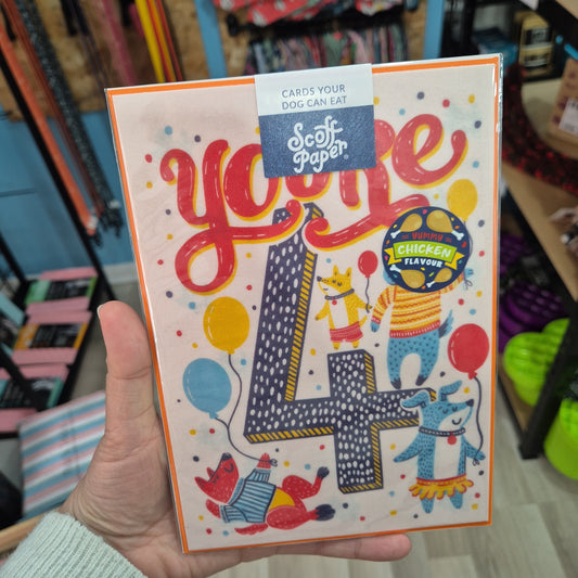 Scoff Edible Dog Card - Happy 4th Birthday Lili + Mila's Empawrium