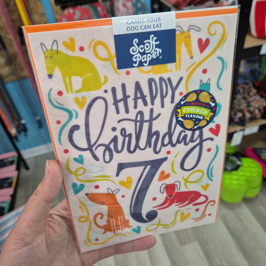 Scoff Edible Dog Card - Happy 7th Birthday Lili + Mila's Empawrium