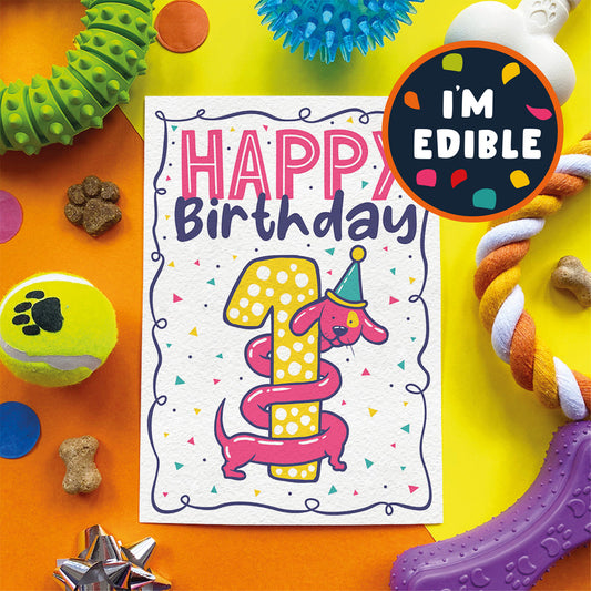 Scoff Edible Dog Card - Happy 1st Birthday