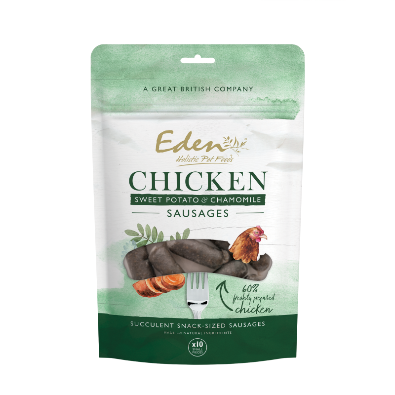 Eden Chicken, Sweet Potato and Chamomile Sausages (10 small pieces) Lili + Mila's Empawrium