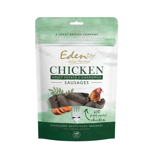 Eden Chicken, Sweet Potato and Chamomile Sausages (10 small pieces) Lili + Mila's Empawrium