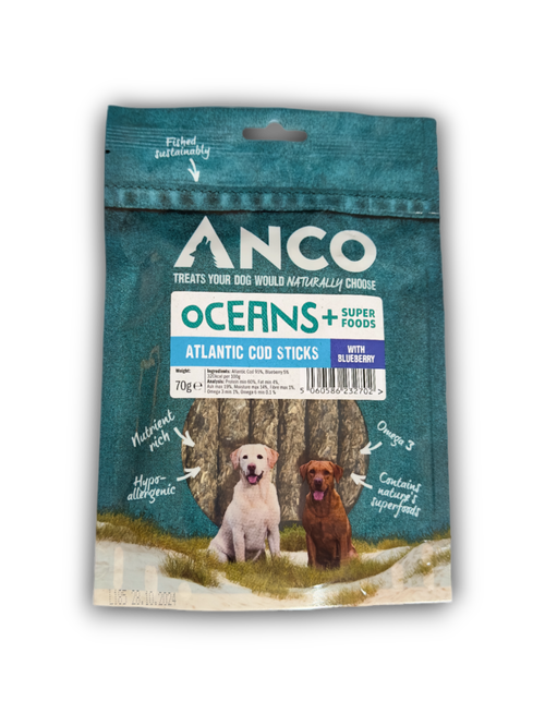 Anco Oceans Atlantic Cod Sticks with Blueberry Lili + Mila's Empawrium