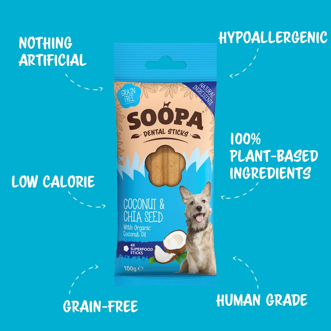 Soopa Coconut and Chia Seed Dental Sticks (100g) Lili + Mila's Empawrium