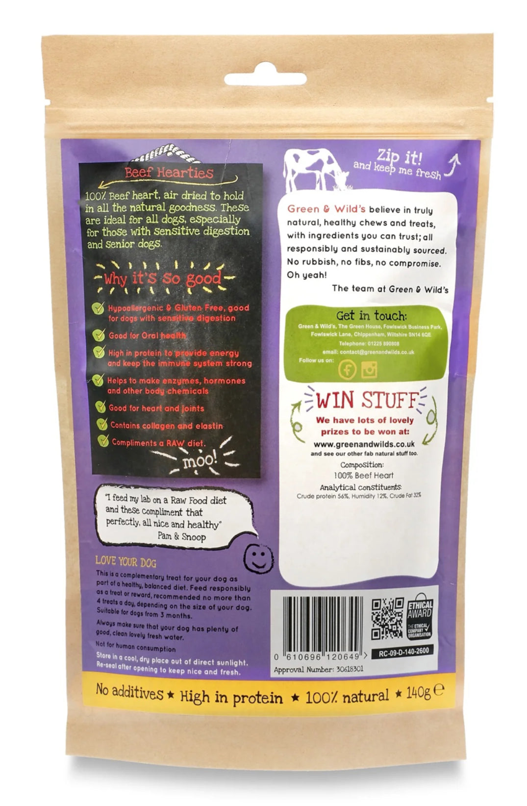 Beef Hearties (Green & Wilds) 140g Lili + Mila's Empawrium