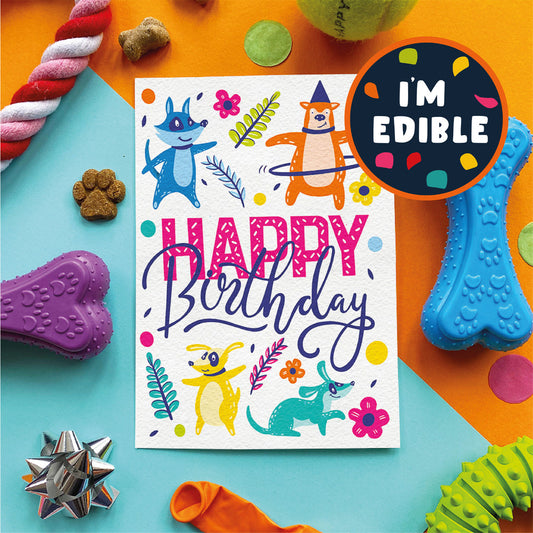 Scoff Edible Dog Card - Happy Birthday Flowers